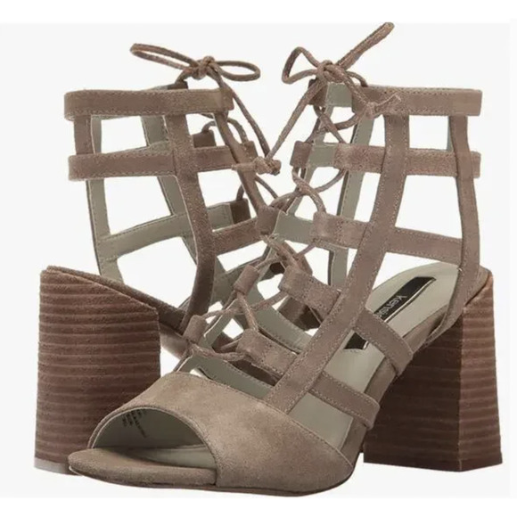 Kensie Shoes Womens Size 8.5 Suede Block Heel Sandals Strappy Lace Up Gladiator‎ - Picture 1 of 10